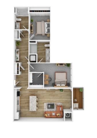 Floor plan for 2 beds, 2 baths, 1068 sqft